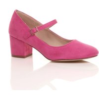 AJVANI Women's Mid Block Heel Mary Jane Court Shoes in Fuchsia | Size: 6