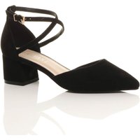AJVANI Women's Mid Block Heel Crossed Strap Pointed Toe 2 Part Heels in Black | Size: 3