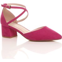 AJVANI Women's Mid Block Heel Crossed Strap Pointed Toe 2 Part Heels in Fuchsia | Size: 8