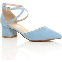 AJVANI Women's Mid Block Heel Crossed Strap Pointed Toe 2 Part Heels in Baby Blue | Size: 5