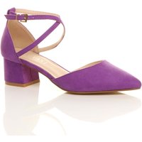 AJVANI Women's Mid Block Heel Crossed Strap Pointed Toe 2 Part Heels in Purple | Size: 3