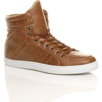 AJVANI Men's Lace Up Trainers Hi Tops in Tan | Size: 8