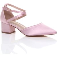 AJVANI Women's Mid Block Heel Crossed Strap Pointed Toe 2 Part Heels in Pink | Size: 4