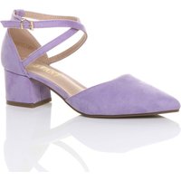 AJVANI Women's Mid Block Heel Crossed Strap Pointed Toe 2 Part Heels in Lilac | Size: 8