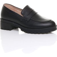 AJVANI Women's Mid Heel Chunky Heeled Penny Loafers in Black | Size: 3