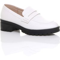 AJVANI Women's Mid Heel Chunky Heeled Penny Loafers in White | Size: 8