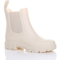 AJVANI Women's Low Heel Chelsea Ankle Boots Wellingtons Wellies in Beige | Size: 4