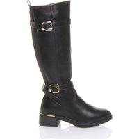 AJVANI Women's Stretchy Elastic Zip Calf Biker Knee Boots in Black | Size: 3