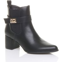 AJVANI Women's Mid Block Heel Pointed Toe Smart Casual Chelsea Ankle Boots in Black | Size: 4