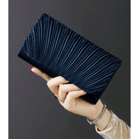 AJVANI Women's Evening Pleated Satin Prom Party Bag in Navy