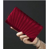 AJVANI Women's Evening Pleated Satin Prom Party Bag in Burgundy
