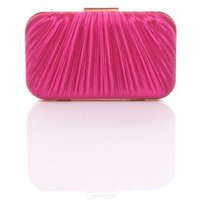 AJVANI Women's Evening Pleated Satin Bridal Wedding Prom Party Bag in Fuchsia