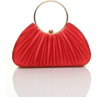 AJVANI Women's Satin Pleated Wedding Bridal Prom Party Clutch Handbag in Red