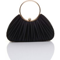 AJVANI Women's Satin Pleated Wedding Bridal Prom Party Clutch Handbag in Black