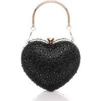 AJVANI Women's Evening Diamante Heart Shape Prom Party Clutch Bag in Black