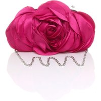 AJVANI Women's Evening Shoulder Satin Wedding Prom Party Clutch Bag in Fuchsia