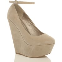 AJVANI Women's High Wedge Heel Ankle Strap Platform Court Shoes in Beige | Size: 6