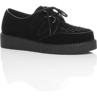 Low Wedge Heel Brothel Creepers Teddy Faux Suede Lace Up Shoes