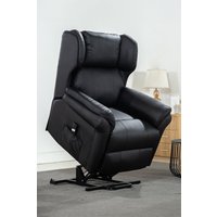 More4Homes Oakford Single Motor Rise Recliner Bonded Leather Wingback Chair in Black