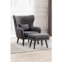 More4Homes Winslow Wing Back Fabric Occasional Button Back Armchair w Footstool in Grey