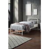 SlumberWorx Tewin Vintage Hospital Style Metal Bed Frame w 25cm Deep Pocket Memory Foam Mattress in White | Size: Single