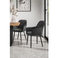 More4Homes Set Of 2 Anika Modern Velvet Dining Chair Padded Seat Metal Legs in Black