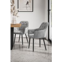 More4Homes Set Of 8 Anika Modern Velvet Dining Chair Padded Seat Metal Legs in Grey
