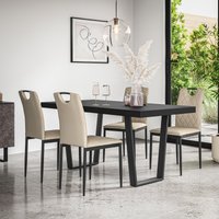 More4Homes Aria Dining Table & Chairs - Black Table Top w Black Legs + Monza Faux Leather Dining Chair Set Of 4 in Beige