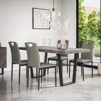 More4Homes Aria Dining Table & Chairs - Concrete Effect Table Top w Black Legs + Monza Linen Dining Chair Set Of 4 in Grey