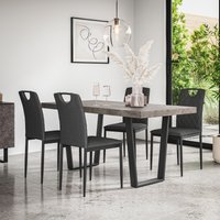 More4Homes Aria Dining Table & Chairs - Concrete Effect Table Top w Black Legs + Monza Linen Dining Chair Set Of 6 in Charcoal