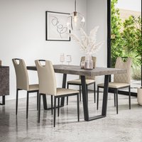 More4Homes Aria Dining Table & Chairs - Concrete Effect Table Top w Black Legs + Monza Faux Leather Dining Chair Set Of 4 in Beige