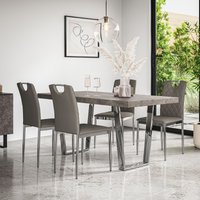 More4Homes Aria Dining Table & Chairs - Concrete Effect Table Top w Chrome Legs + Monza Faux Leather Dining Chair w Chrome Legs Set Of 6 in Grey