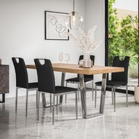 More4Homes Aria Dining Table & Chairs - Oak Effect Table Top w Chrome Legs + Monza Faux Leather Dining Chair w Chrome Legs Set Of 4 in Black