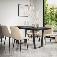 More4Homes Aria Dining Table & Chairs - Black Table Top w Black Legs + Nova Velvet Dining Chair Set Of 4 in Beige