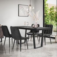 More4Homes Aria Dining Table & Chairs - Black Table Top w Black Legs + Nova Velvet Dining Chair Set Of 4