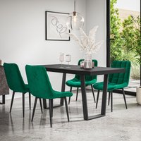 More4Homes Aria Dining Table & Chairs - Black Table Top w Black Legs + Nova Velvet Dining Chair Set Of 4 in Green