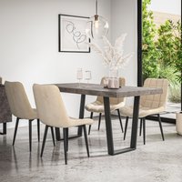 More4Homes Aria Dining Table & Chairs - Concrete Effect Table Top w Black Legs + Nova Velvet Dining Chair Set Of 4 in Beige