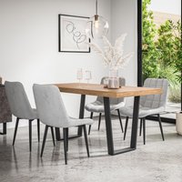 More4Homes Aria Dining Table & Chairs - Oak Effect Table Top w Black Legs + Nova Velvet Dining Chair Set Of 4 in Grey