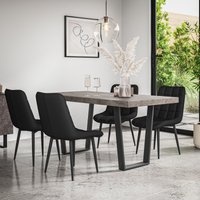 More4Homes Aria Dining Table & Chairs - Oak Effect Table Top w Black Legs + Nova Velvet Dining Chair Set Of 6 in Beige