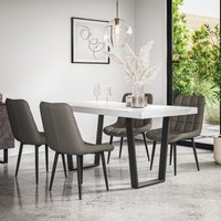More4Homes Aria Dining Table & Chairs - White Marble Effect Table Top w Black Legs + Nova Faux Leather Dining Chair Set Of 6 in Grey