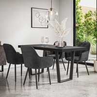 More4Homes Aria Dining Table & Chairs - Black Table Top w Black Legs + Anika Velvet Dining Chair Set Of 6