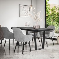 More4Homes Aria Dining Table & Chairs - Black Table Top w Black Legs + Anika Velvet Dining Chair Set Of 6 in Grey