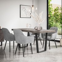 More4Homes Aria Dining Table & Chairs - Concrete Effect Table Top w Black Legs + Anika Velvet Dining Chair Set Of 4 in Grey