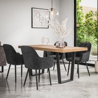 More4Homes Aria Dining Table & Chairs - Oak Effect Table Top w Black Legs + Anika Velvet Dining Chair Set Of 6