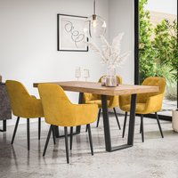 More4Homes Aria Dining Table & Chairs - Oak Effect Table Top w Black Legs + Anika Velvet Dining Chair Set Of 6 in Mustard