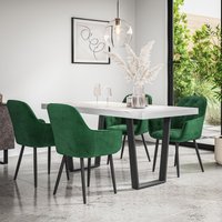 More4Homes Aria Dining Table & Chairs - White Marble Effect Table Top w Black Legs + Anika Velvet Dining Chair Set Of 6 in Green