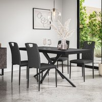 More4Homes Donni Dining Table & Chairs - Black Table Top w Black Legs + Monza Linen Dining Chair Set Of 4 in Charcoal