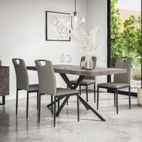 More4Homes Donni Dining Table & Chairs - Concrete Effect Table Top w Black Legs + Monza Linen Dining Chair Set Of 4 in Grey