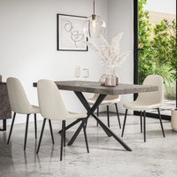 More4Homes Donni Dining Table & Chairs - Concrete Effect Table Top w Black Legs + Maya Boucle Dining Chair Set Of 6 in Ivory
