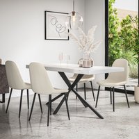 More4Homes Donni Dining Table & Chairs - White Marble Effect Table Top w Black Legs + Maya Boucle Dining Chair Set Of 6 in Ivory